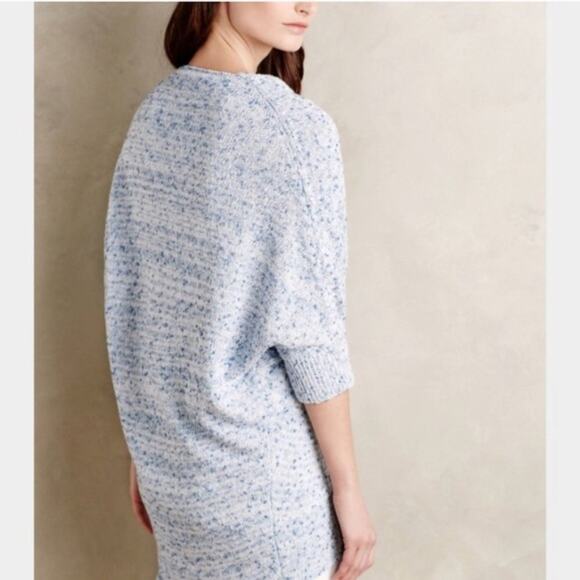 Anthropologie Moth Blue Cotton Linen Blend Marled Open Knit Cocoon Cardigan XS - Picture 2 of 7